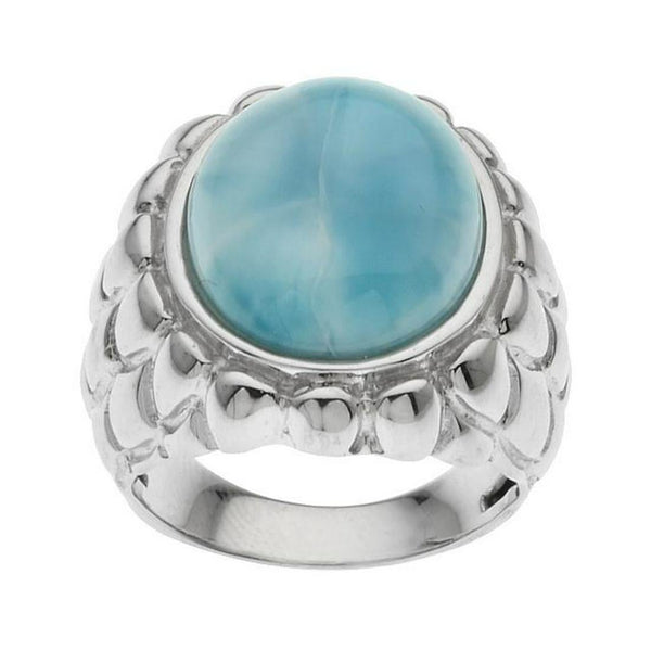 Sterling Silver Blue Larimar Textured Band Ring-SZ 7