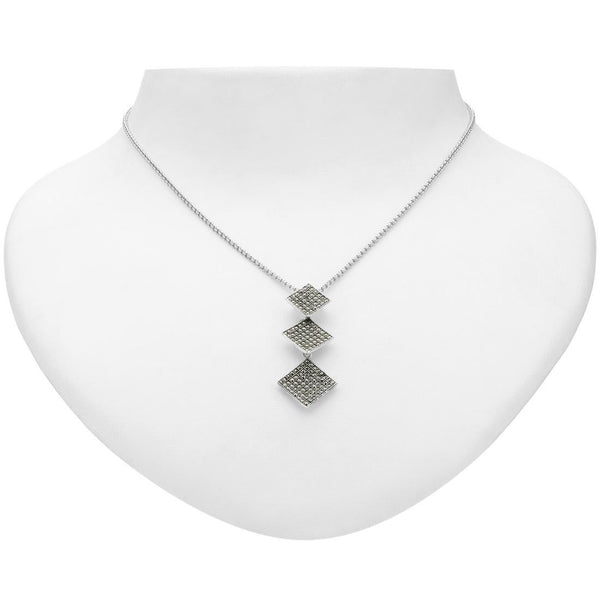 Sterling Silver Marcasite Squared Drop Pendant Necklace