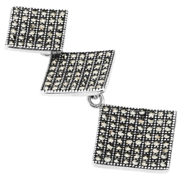 Sterling Silver Marcasite Squared Drop Pendant Necklace