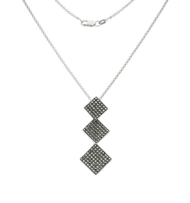 Sterling Silver Marcasite Squared Drop Pendant Necklace