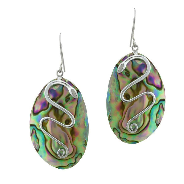 Sterling Silver Oval Abalone Snake Drop Earrings