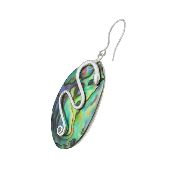 Sterling Silver Oval Abalone Snake Drop Earrings