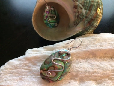 Sterling Silver Oval Abalone Snake Drop Earrings