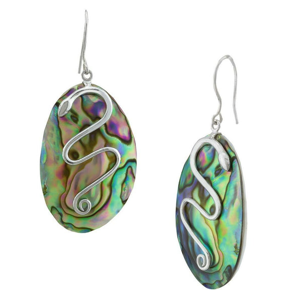 Sterling Silver Oval Abalone Snake Drop Earrings