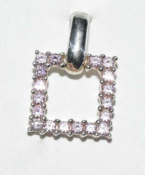 Sterling Silver Pink Stone Square Small Pendant