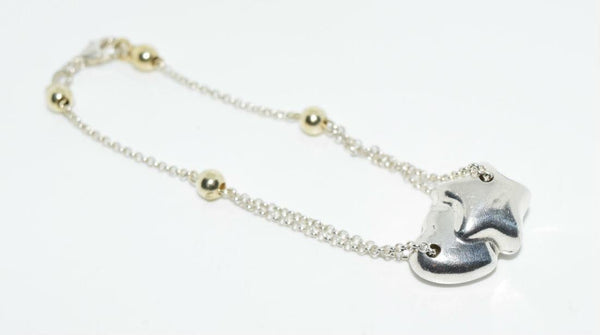 Sterling Silver Puffy Star & Heart Bracelet 7.5"