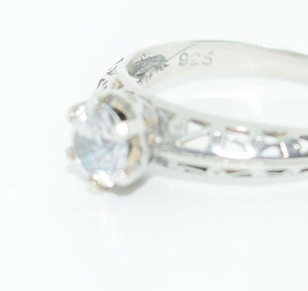 Sterling Silver Solitaire CZ Band Ring Size 9