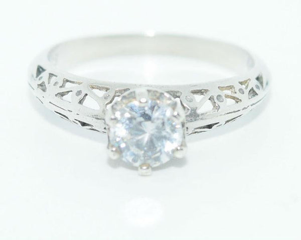 Sterling Silver Solitaire CZ Band Ring Size 9
