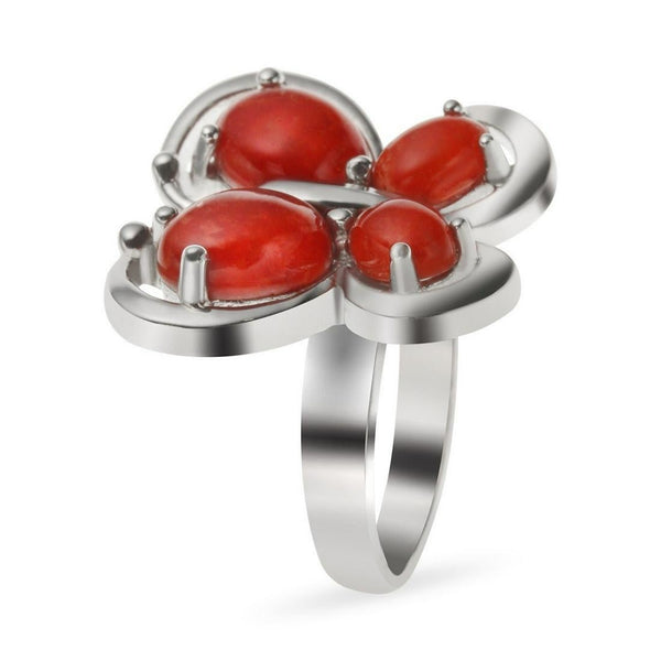 Sterling Silver Sponge Coral Butterfly Ring Size 7