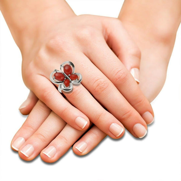 Sterling Silver Sponge Coral Butterfly Ring Size 7