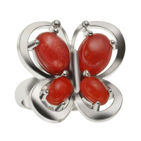 Sterling Silver Sponge Coral Butterfly Ring Size 7