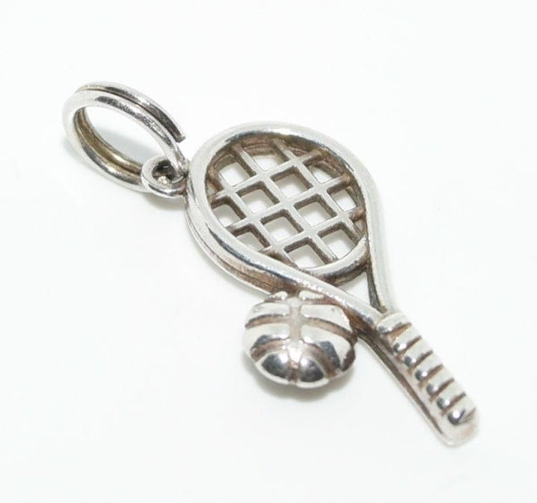 925 Sterling Silver Tennis Racket & Ball Charm for Bracelet