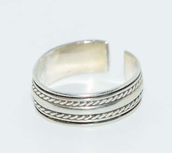 Sterling Silver Wide Rope Design Adjustable Ring