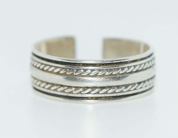 Sterling Silver Wide Rope Design Adjustable Ring
