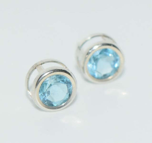 Sterling Wrapped Swiss Blue Topaz Post Earrings