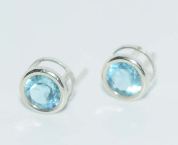 Sterling Wrapped Swiss Blue Topaz Post Earrings