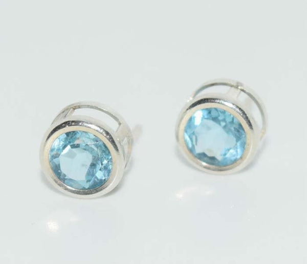 Sterling Wrapped Swiss Blue Topaz Post Earrings