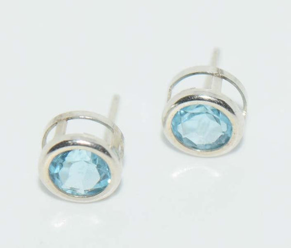 Sterling Wrapped Swiss Blue Topaz Post Earrings