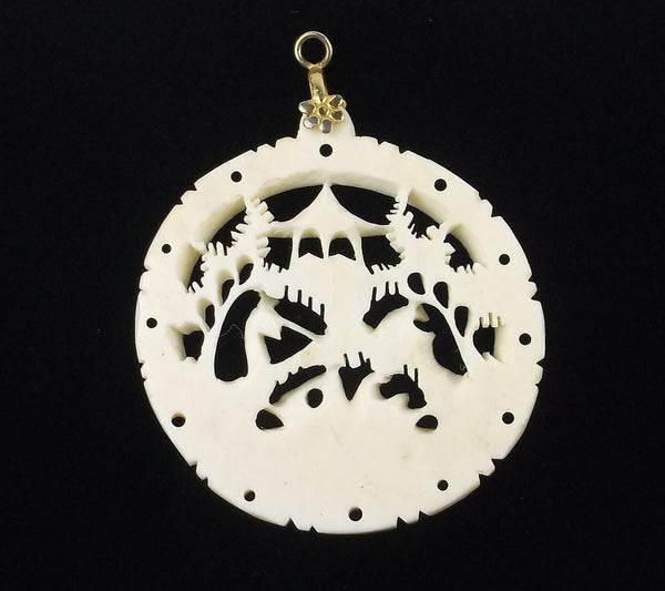 Stunning Vintage Hand Carved Asian Village Pendant