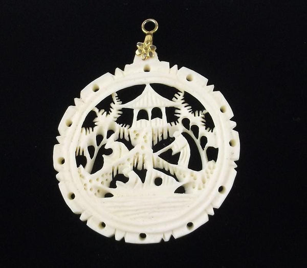 Stunning Vintage Hand Carved Asian Village Pendant
