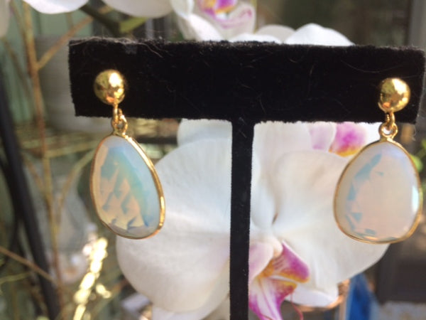 24k Gold Semi-transparent White Onyx Round Ball Drop Earrings