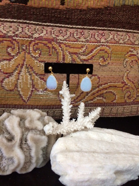 24k Gold Semi-transparent White Onyx Round Ball Drop Earrings