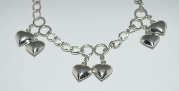 Vintage Sterling Silver Heart Charm Bracelet 7"