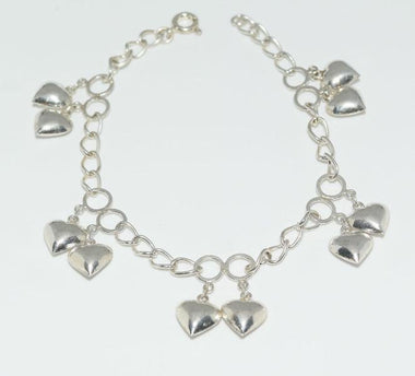 Vintage Sterling Silver Heart Charm Bracelet 7"