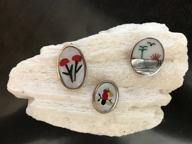 Vintage Alpaca Mexico Silver Abalone Inlay Pins or Pendants