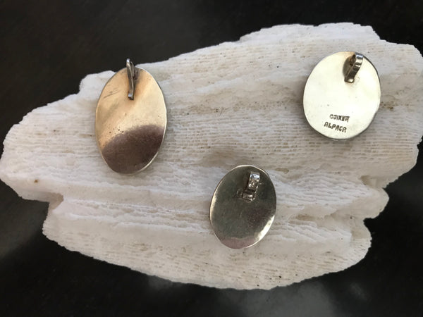 Vintage Alpaca Mexico Silver Abalone Inlay Pins or Pendants