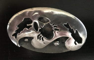 Vintage Coro Clam Shell Brooch with Cut out Crab & Fish