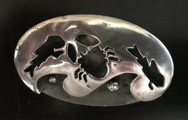 Vintage Coro Clam Shell Brooch with Cut out Crab & Fish