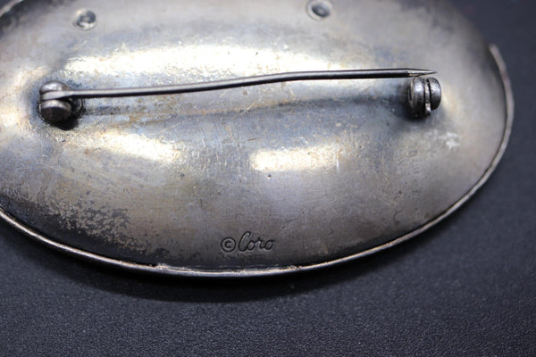 Vintage Coro Clam Shell Brooch with Cut out Crab & Fish