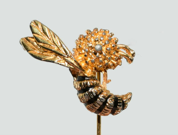 Vintage Gold Finished Enamel Bee Shirt or Tie Pin