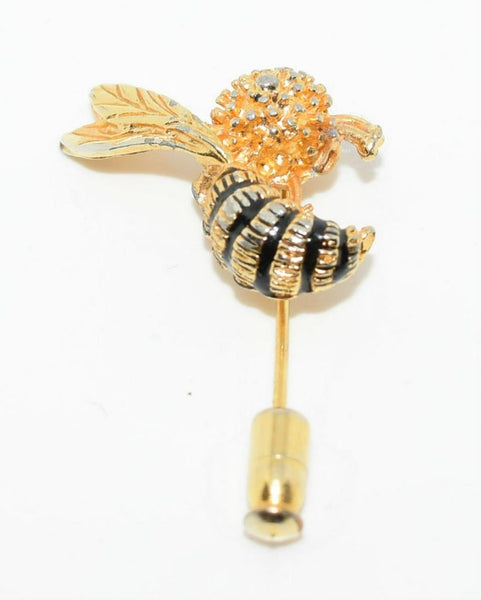 Vintage Gold Finished Enamel Bee Shirt or Tie Pin