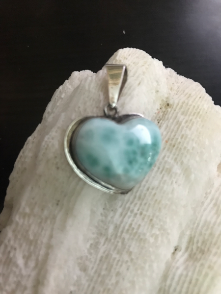 Vintage Sterling Silver Handmade Larimar Heart Pendant