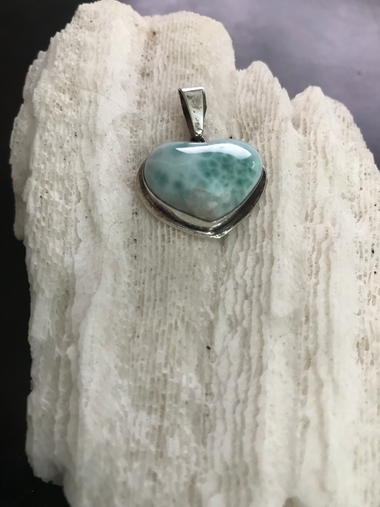 Vintage Sterling Silver Handmade Larimar Heart Pendant