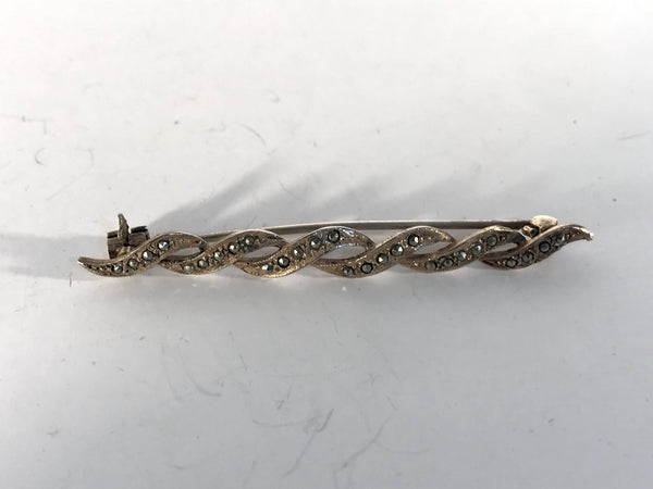 Sparkling Vintage Long Sterling Silver Marcasite Lapel Pin