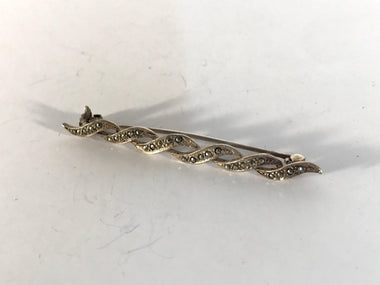 Sparkling Vintage Long Sterling Silver Marcasite Lapel Pin