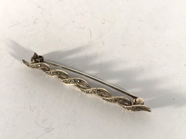 Sparkling Vintage Long Sterling Silver Marcasite Lapel Pin