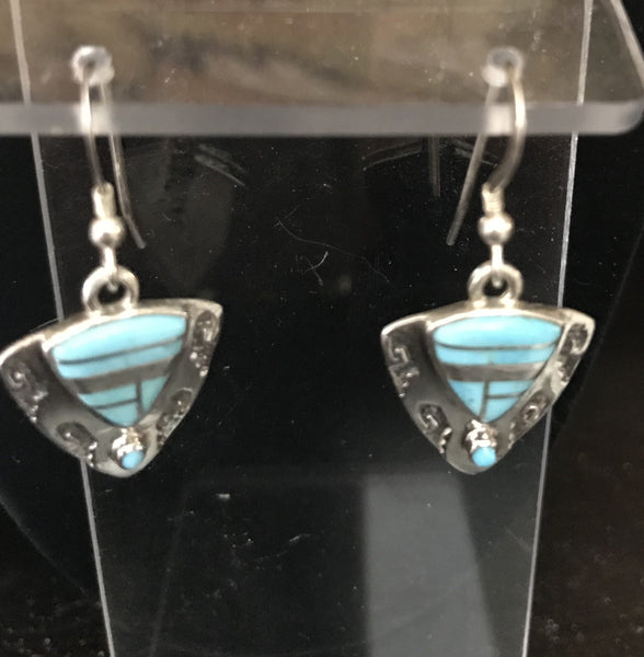 Vintage Southwestern Turquoise Inlay Sterling Silver Earrings