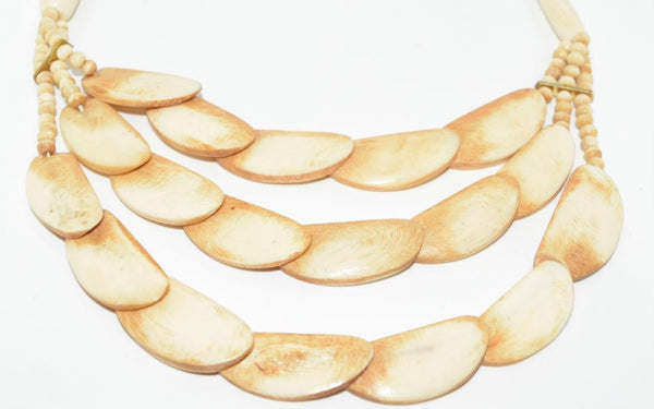 Vintage Carved Bone Layered Bib Necklace