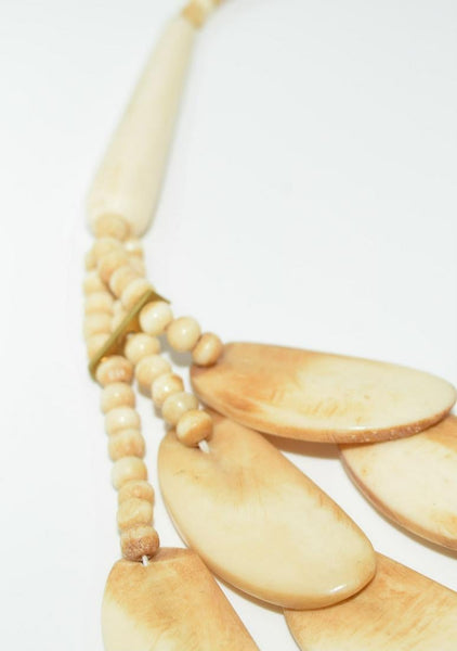 Vintage Carved Bone Layered Bib Necklace
