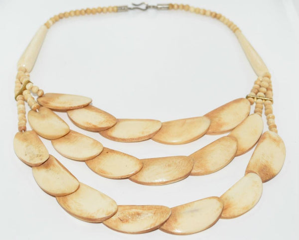 Vintage Carved Bone Layered Bib Necklace