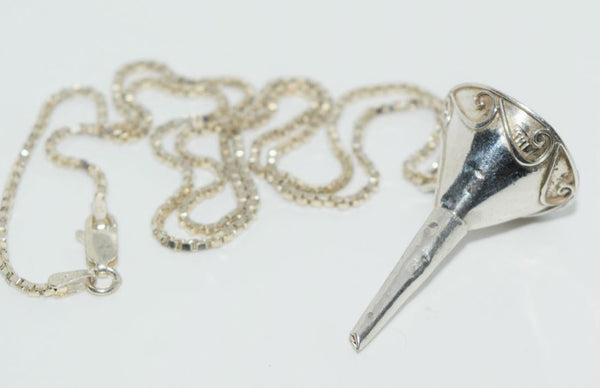 Vintage Handmade Mexico Sheet Silver Perfume Funnel Necklace