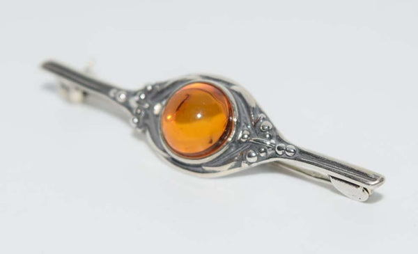 Vintage Sterling Silver Amber Brooch Lapel Pin
