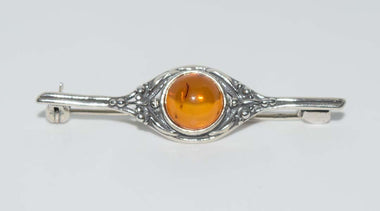 Vintage Sterling Silver Amber Brooch Lapel Pin