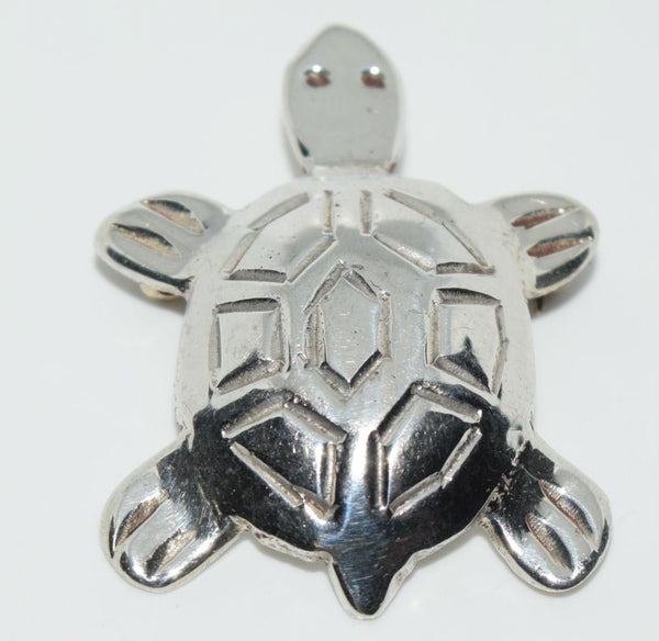 Vintage Sterling Silver Artisan Designed Turtle Brooch Pin