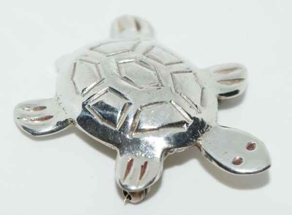Vintage Sterling Silver Artisan Designed Turtle Brooch Pin
