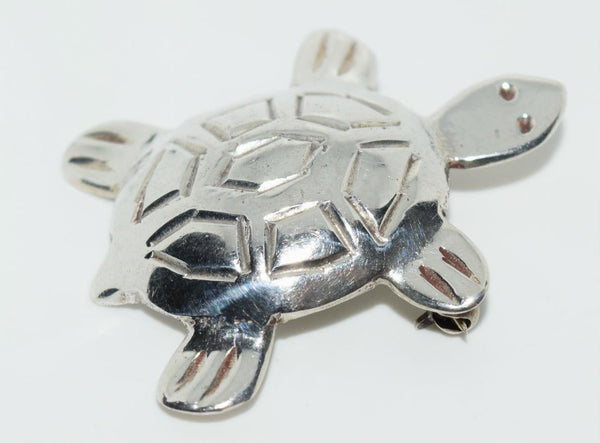 Vintage Sterling Silver Artisan Designed Turtle Brooch Pin